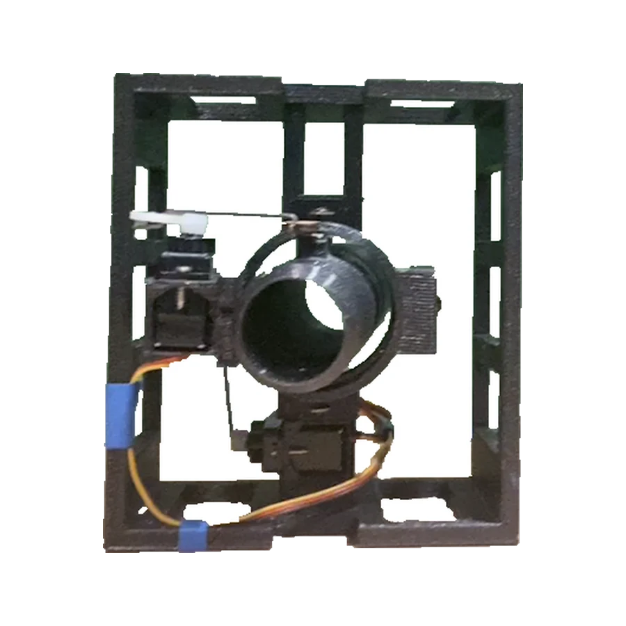 The T1 Shuttle TVC: a rectangular frame around the motor tube, with two servos